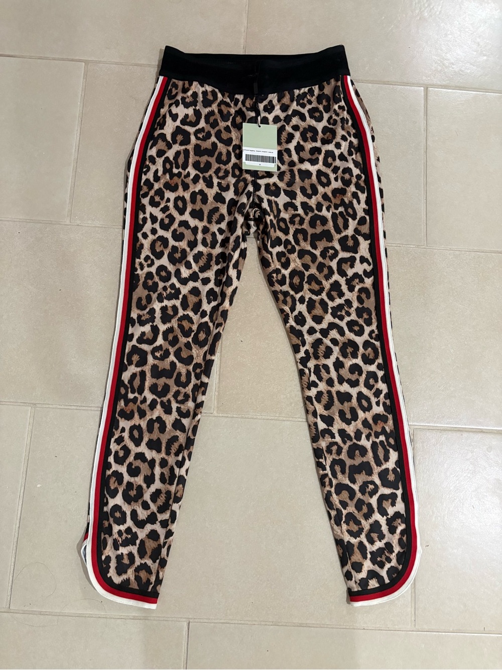 NWT MSRP $295 Pam & Gela Leopard Print Scalloped Leggings Track Pants Size M
